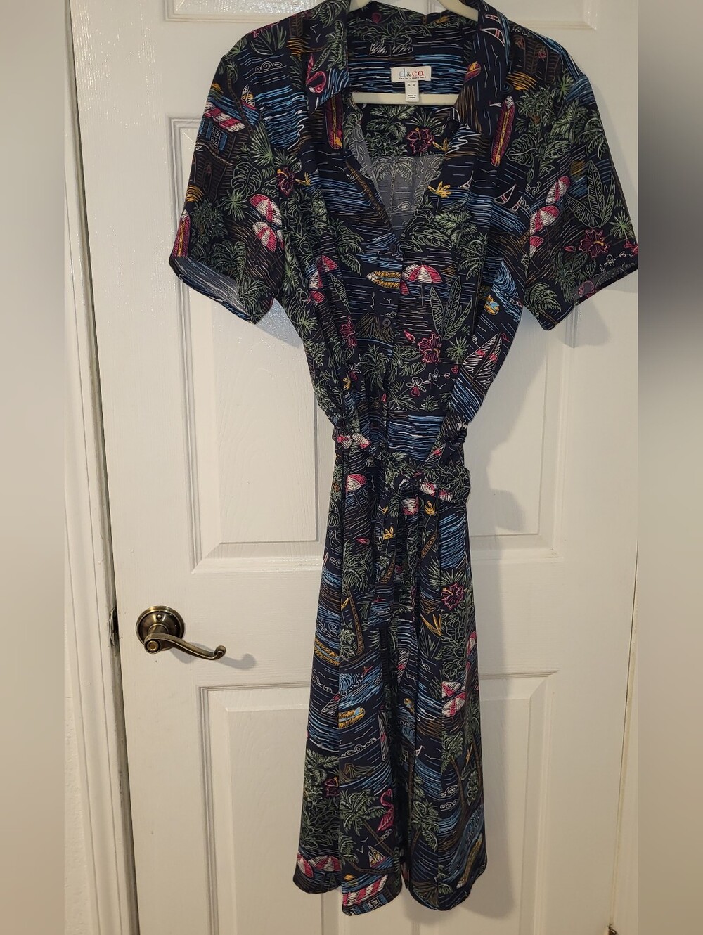 D&C Navy Beach Tropical Print Wrap Dress
